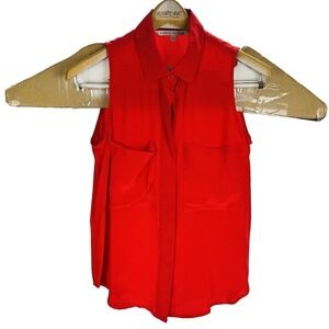 ANNIE GRIFFIN Red Silk Sleeveless Collared Button Down Womens Size XS